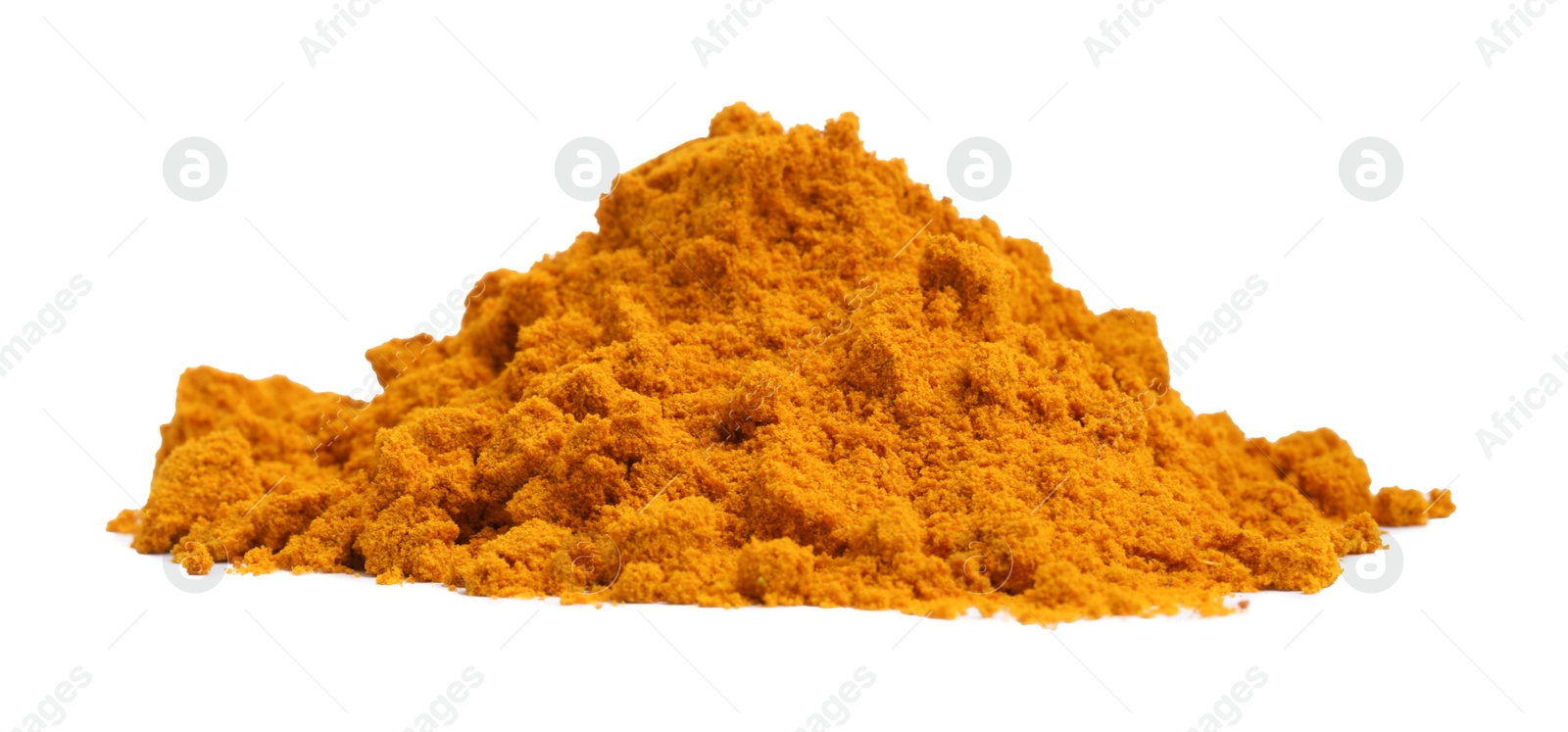 Photo of Heap of turmeric powder isolated on white