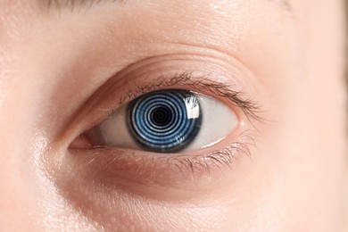 Image of Hypnosis. Spiral symbolizing hypnotic effect in woman's eye, closeup