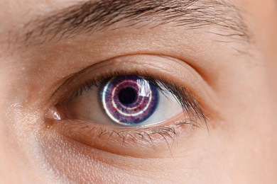 Image of Hypnosis. Spiral symbolizing hypnotic effect in man's eye, closeup