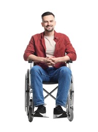 Photo of Smiling man in wheelchair on white background