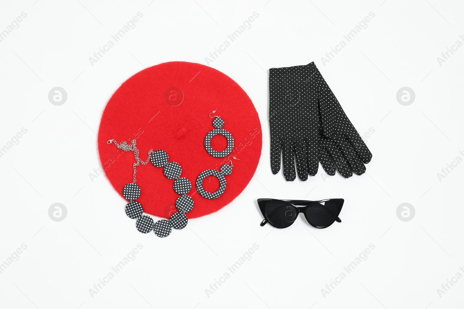 Photo of Stylish accessories on white background, flat lay