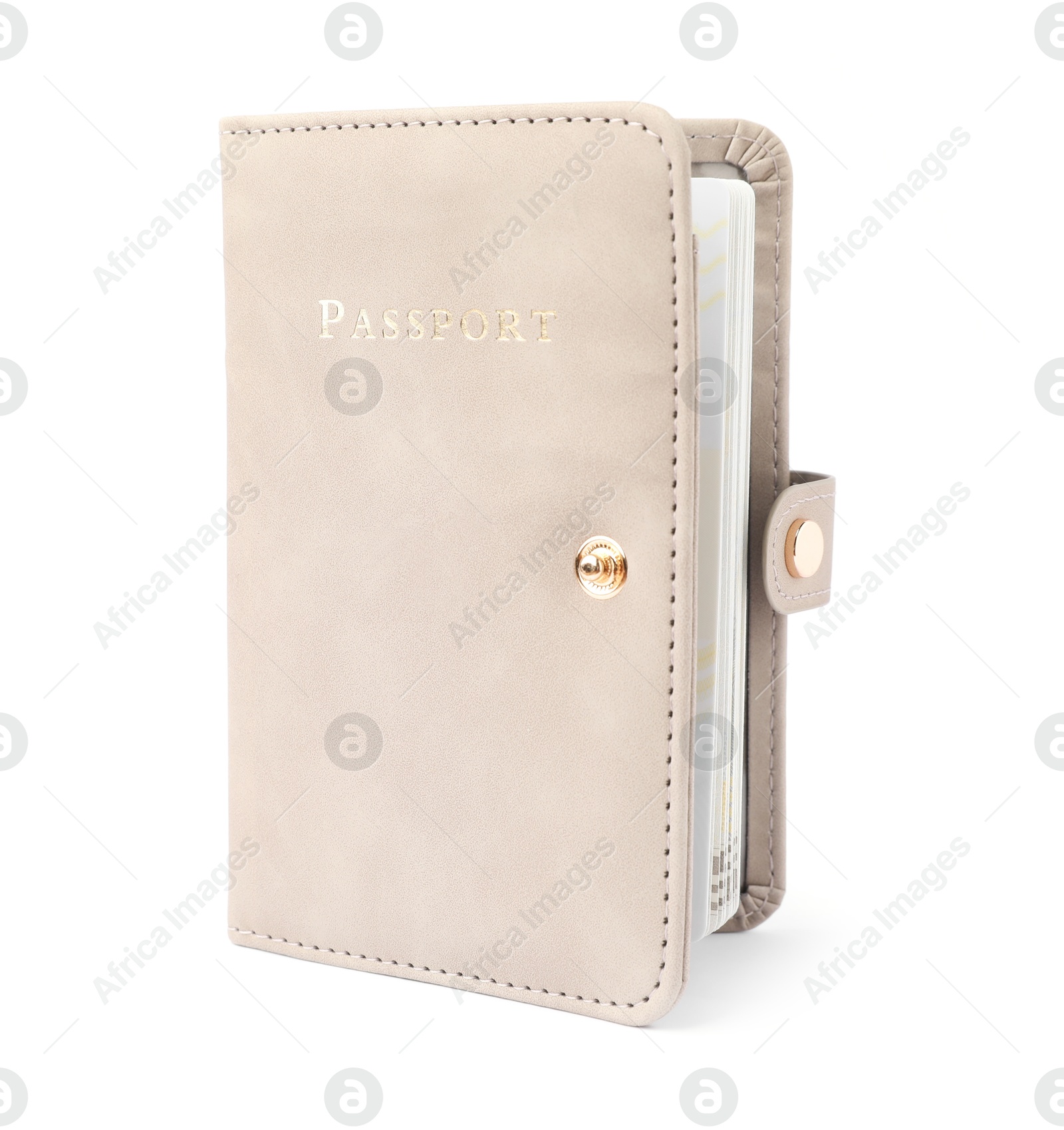 Photo of Passport in leather cover isolated on white