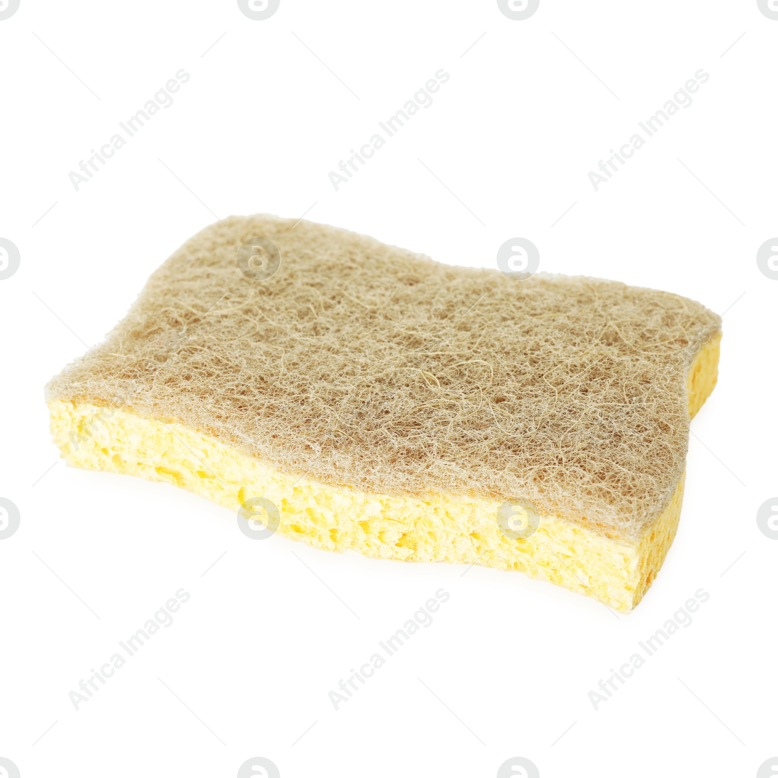 Photo of One yellow sponge isolated on white. Cleaning supply