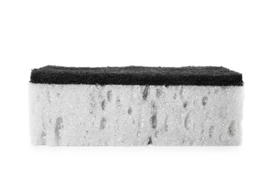 Photo of One grey sponge isolated on white. Cleaning supply