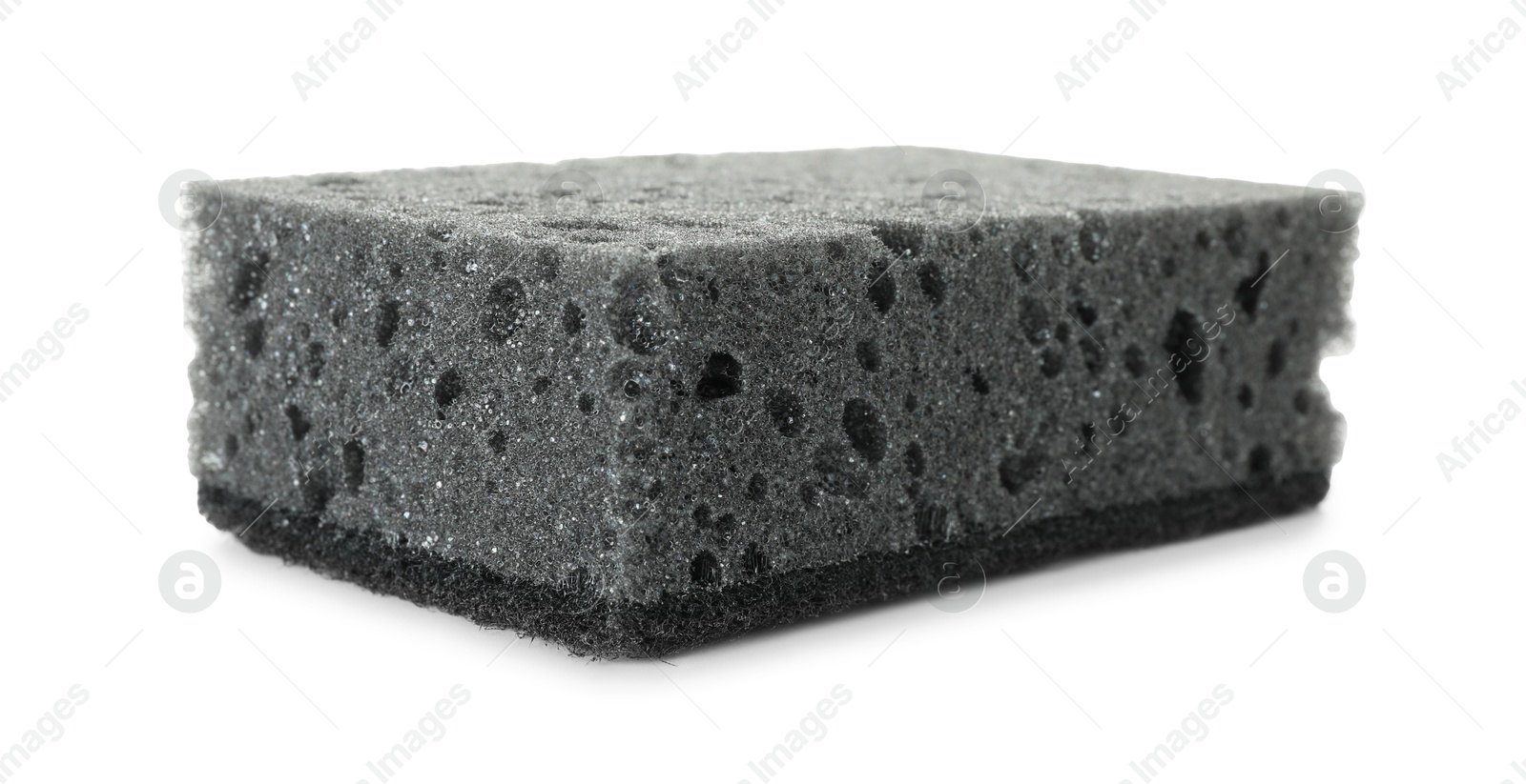 Photo of One grey sponge isolated on white. Cleaning supply