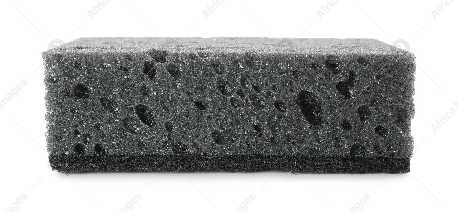 Photo of One grey sponge isolated on white. Cleaning supply