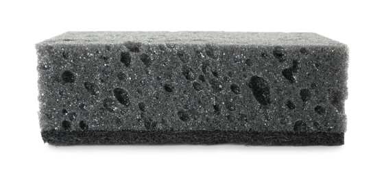 Photo of One grey sponge isolated on white. Cleaning supply