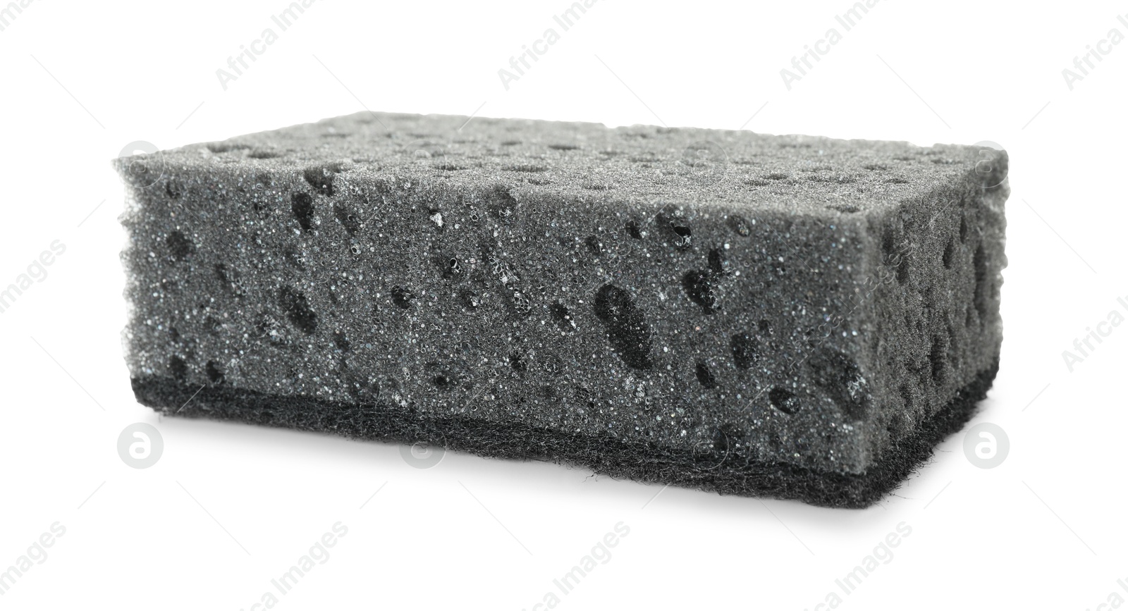 Photo of One grey sponge isolated on white. Cleaning supply