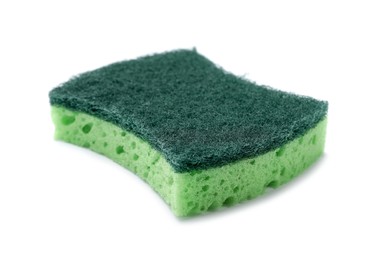 Photo of One green sponge isolated on white. Cleaning tool