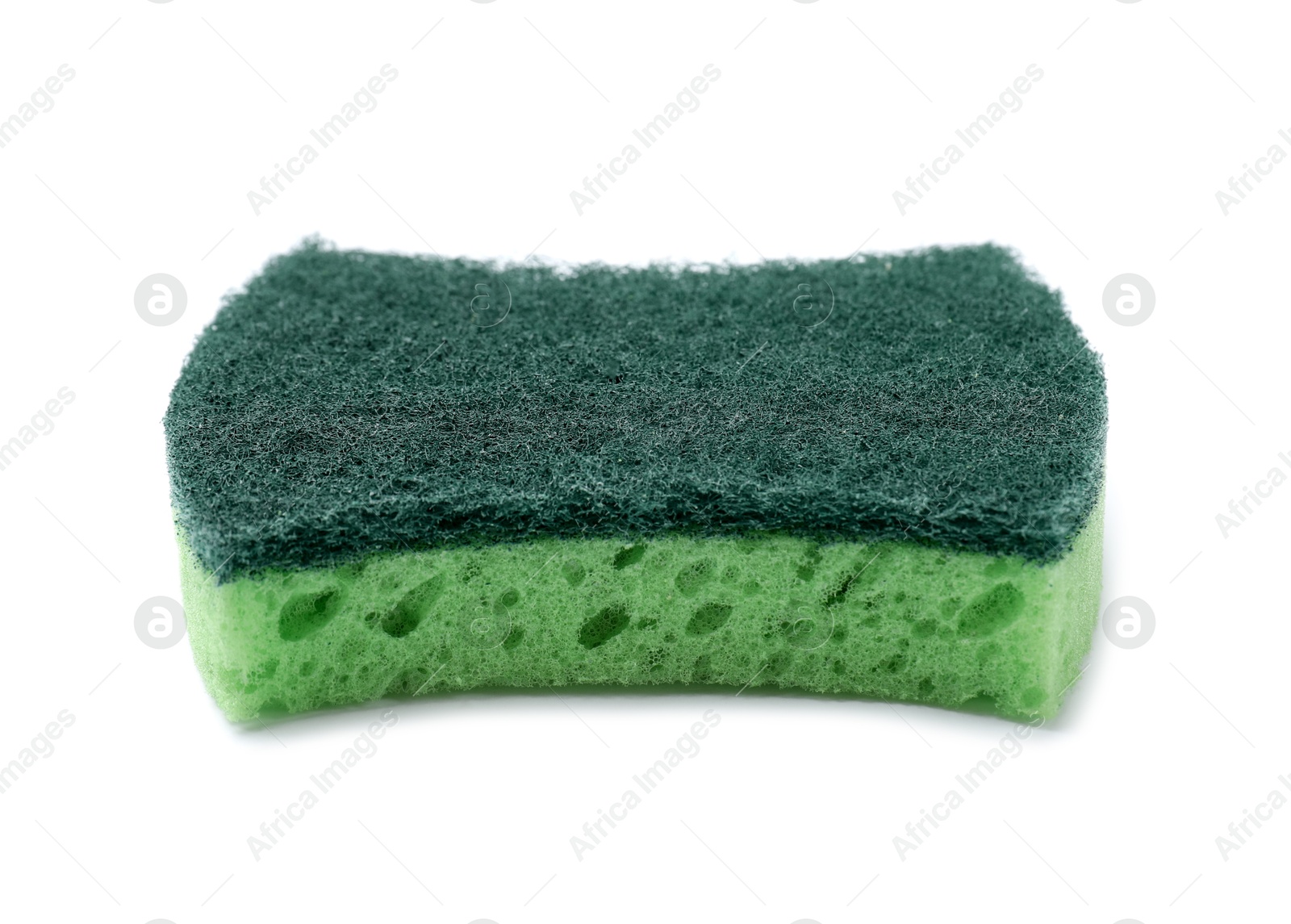 Photo of One green sponge isolated on white. Cleaning tool