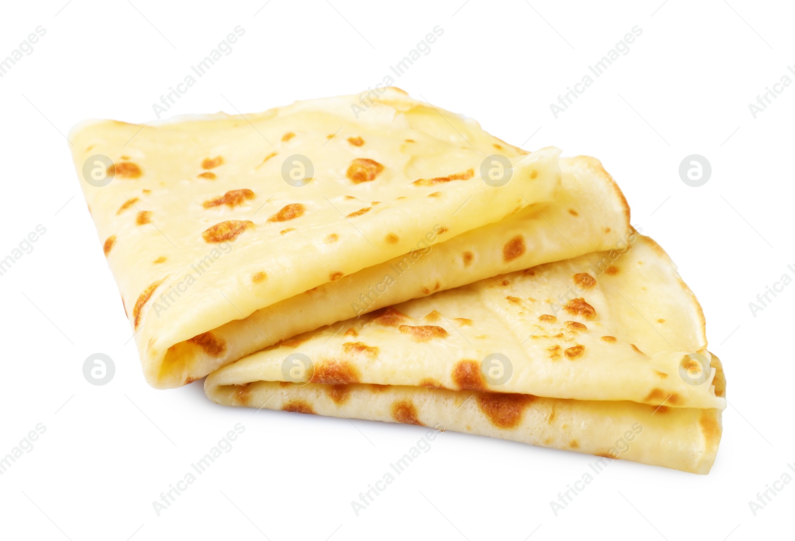 Photo of Delicious folded crepes isolated on white. French cuisine