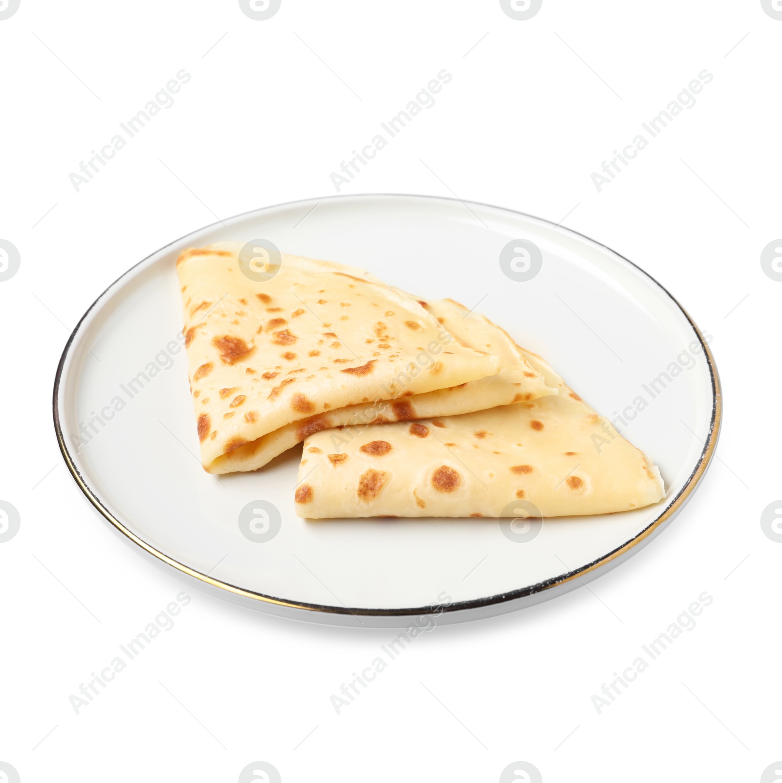 Photo of Delicious fresh folded crepes isolated on white