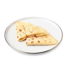 Photo of Delicious fresh folded crepes isolated on white