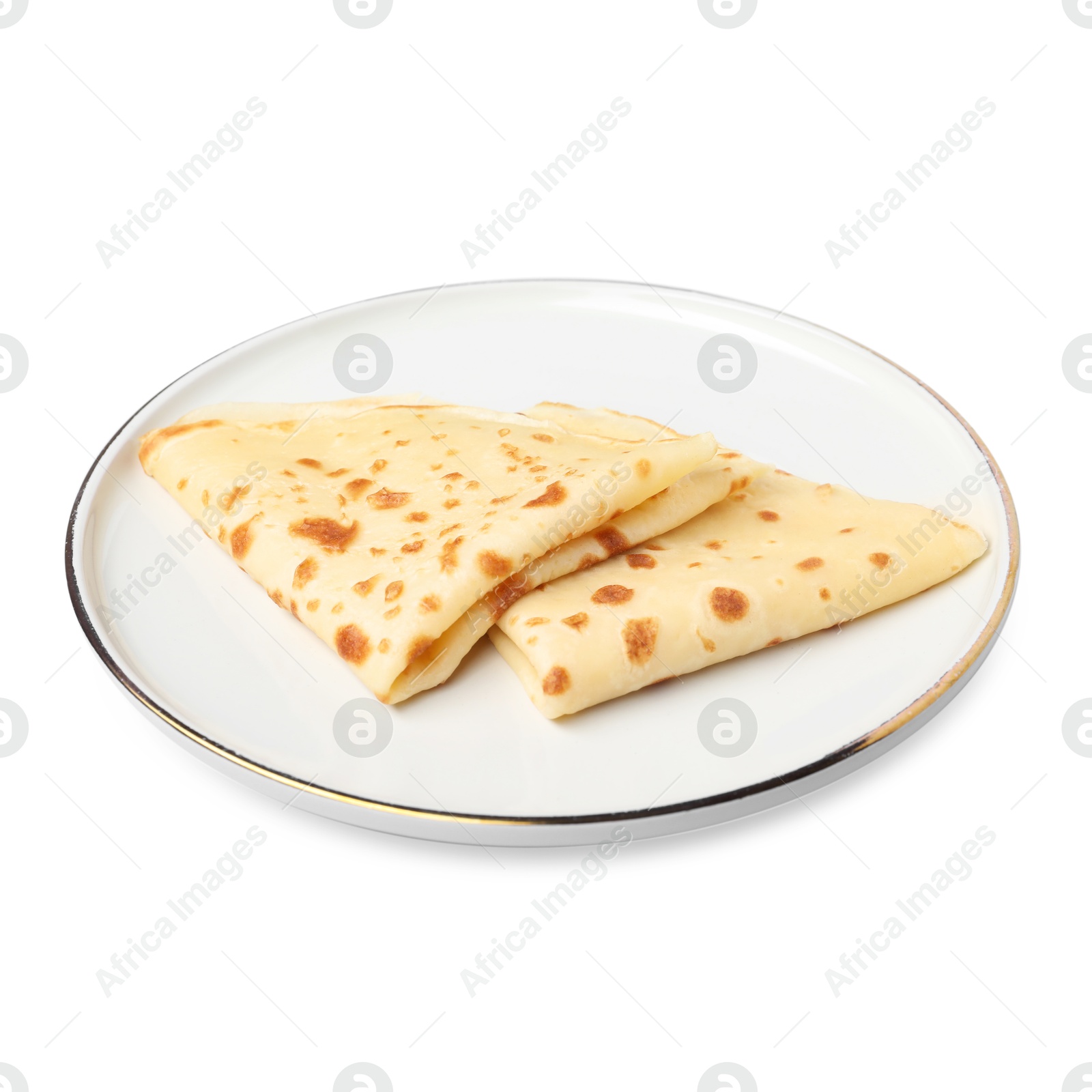 Photo of Delicious fresh folded crepes isolated on white