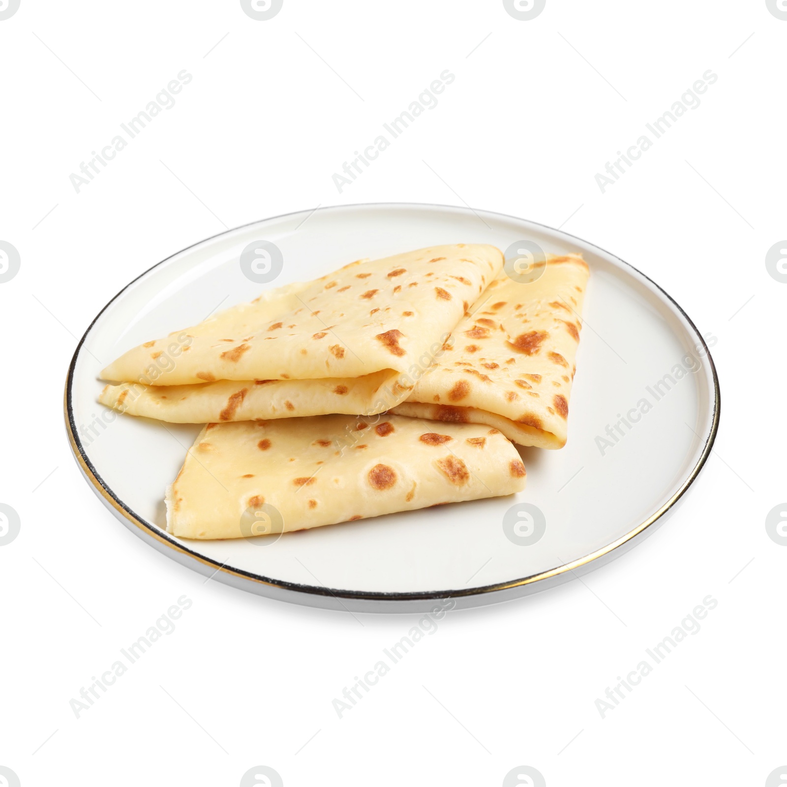 Photo of Delicious fresh folded crepes isolated on white