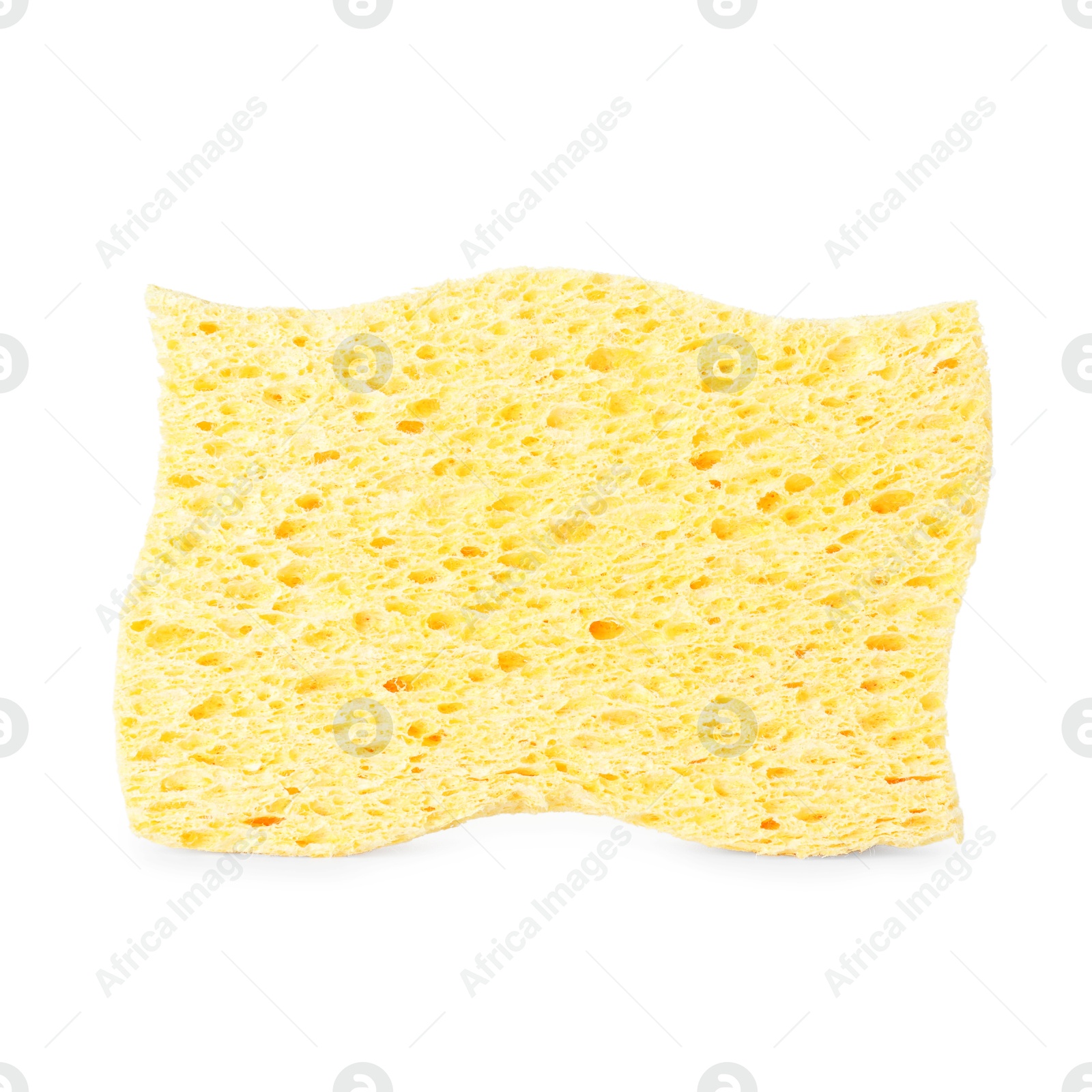 Photo of One yellow sponge isolated on white. Cleaning supply