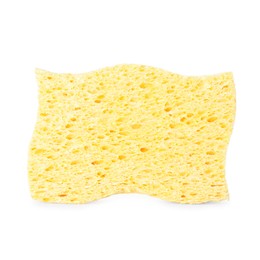 Photo of One yellow sponge isolated on white. Cleaning supply