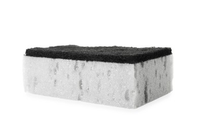 Photo of One grey sponge isolated on white. Cleaning supply