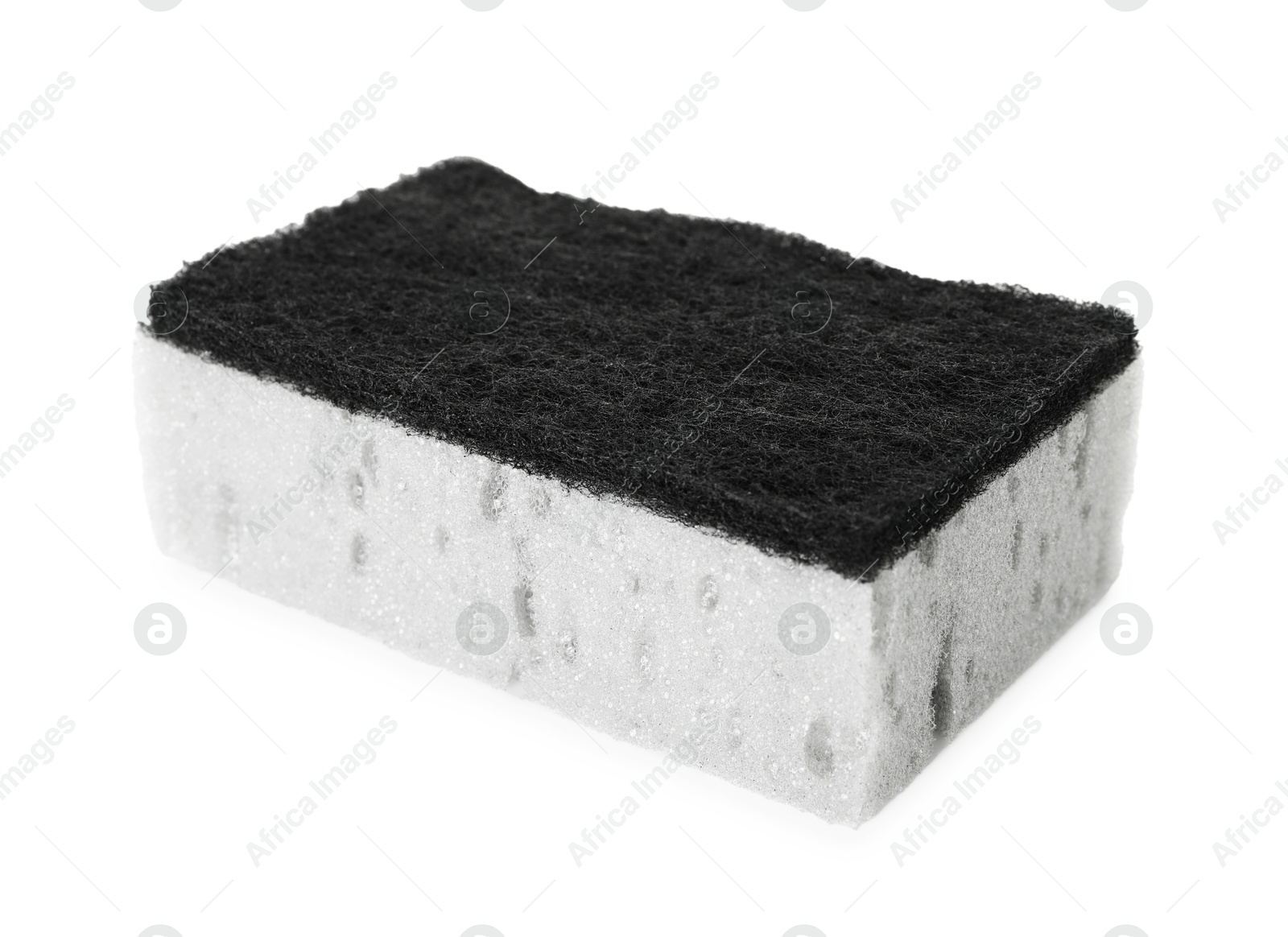 Photo of One grey sponge isolated on white. Cleaning supply