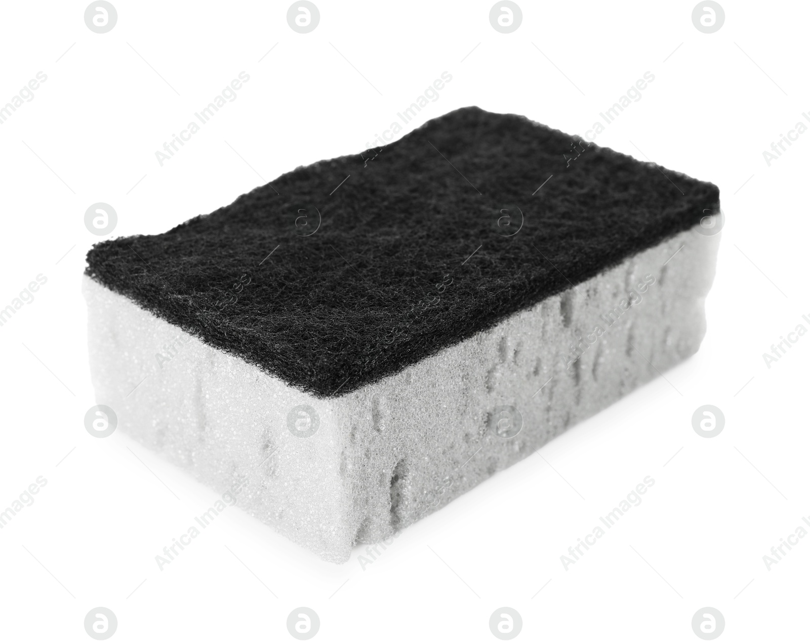 Photo of One grey sponge isolated on white. Cleaning supply