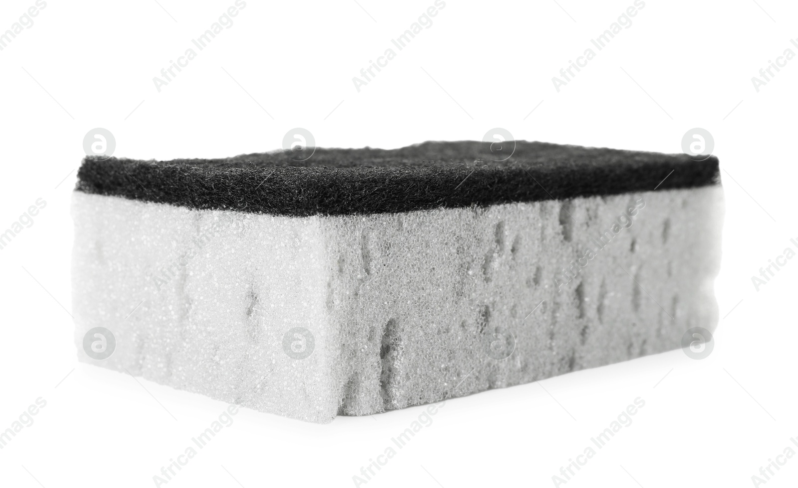 Photo of One grey sponge isolated on white. Cleaning supply