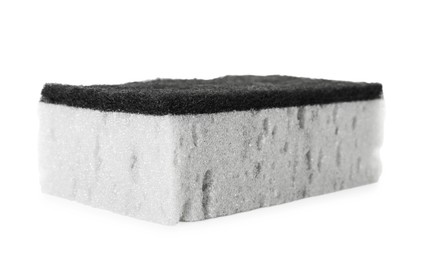 Photo of One grey sponge isolated on white. Cleaning supply