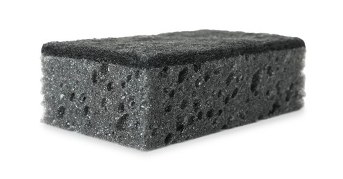 Photo of One grey sponge isolated on white. Cleaning supply