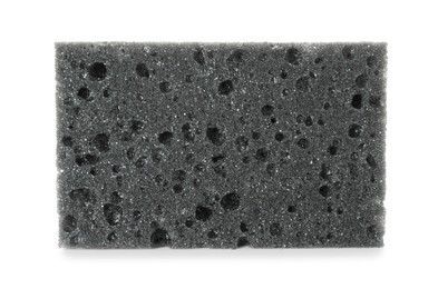 Photo of One grey sponge isolated on white. Cleaning supply