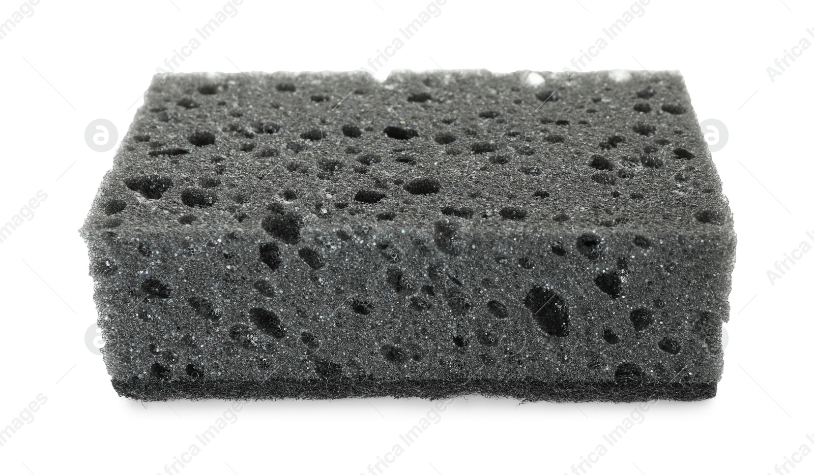 Photo of One grey sponge isolated on white. Cleaning supply