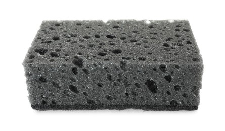 Photo of One grey sponge isolated on white. Cleaning supply