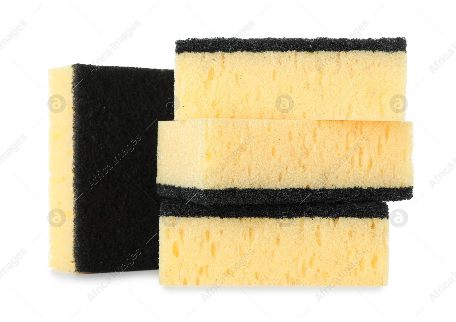 Photo of Stack of yellow sponges isolated on white