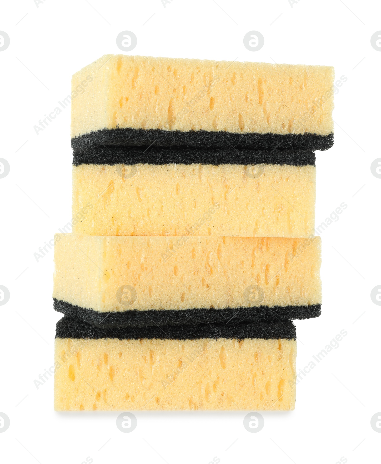 Photo of Stack of yellow sponges isolated on white