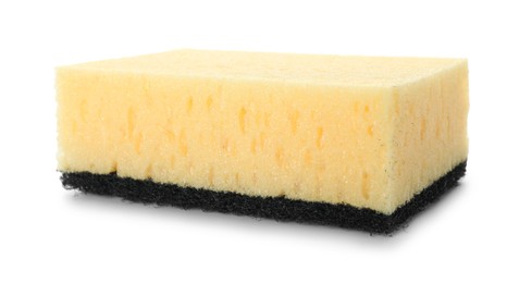 Photo of One yellow sponge isolated on white. Cleaning supply