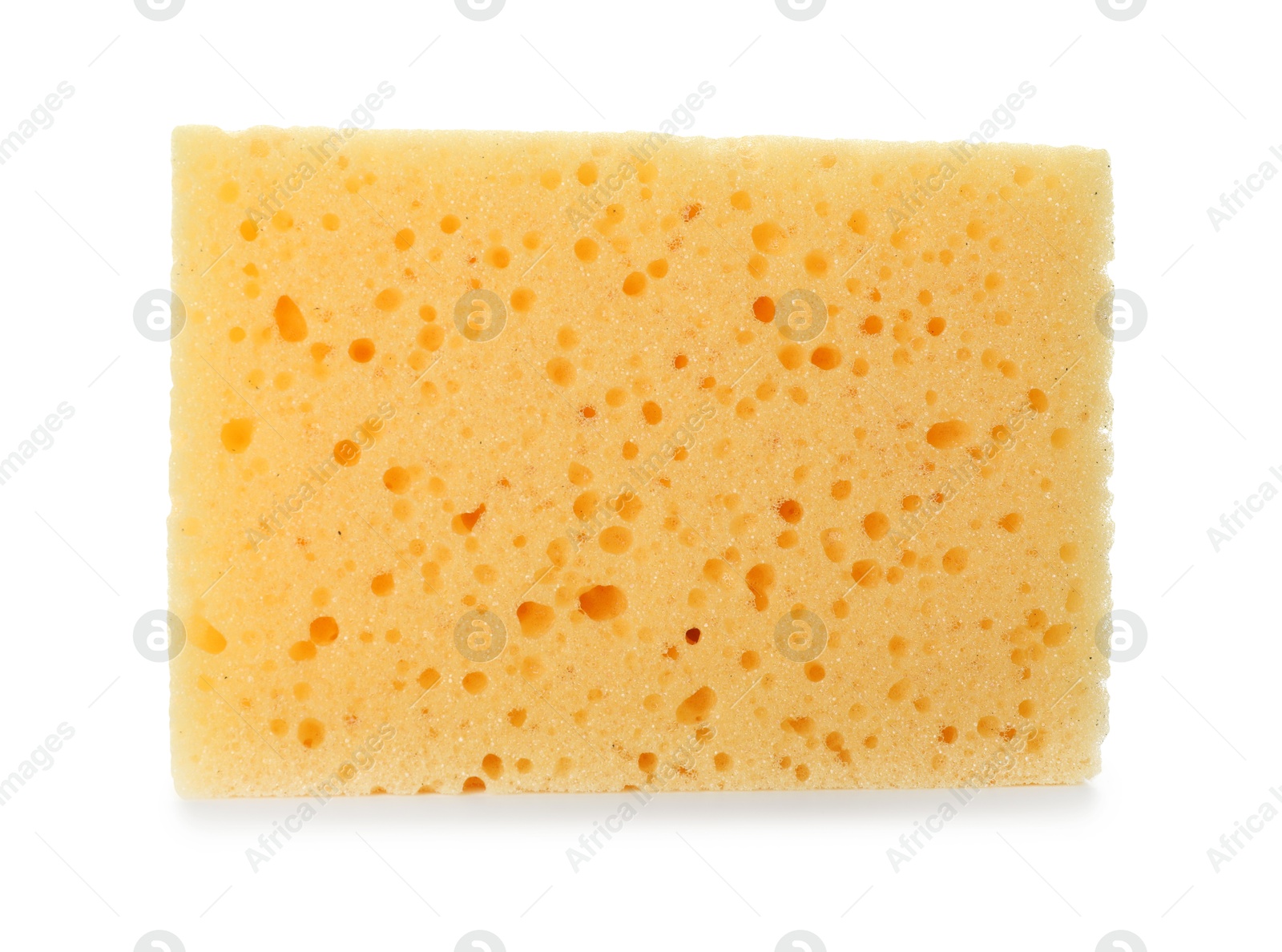 Photo of One yellow sponge isolated on white. Cleaning supply