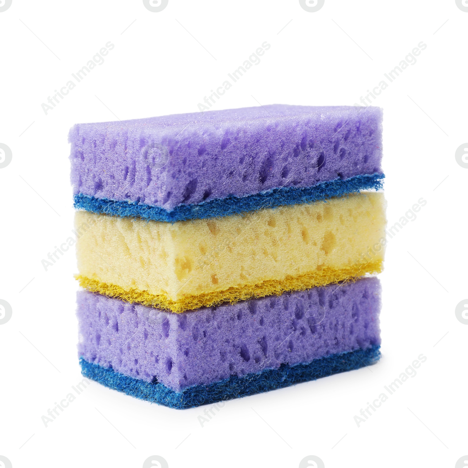 Photo of Stacked sponges isolated on white. Cleaning tool