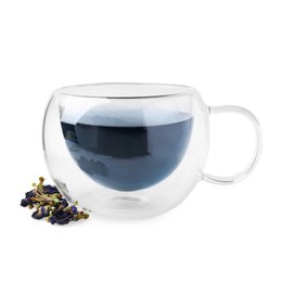 Delicious butterfly pea flower tea isolated on white