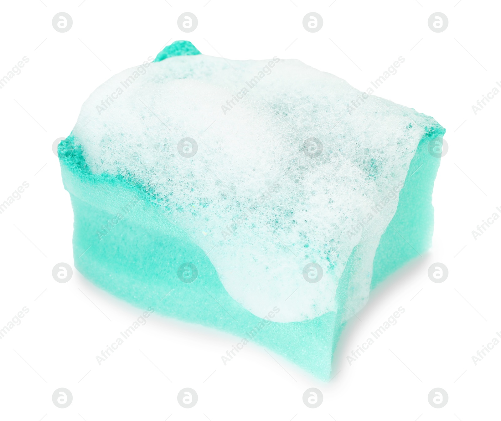 Photo of One sponge with foam isolated on white