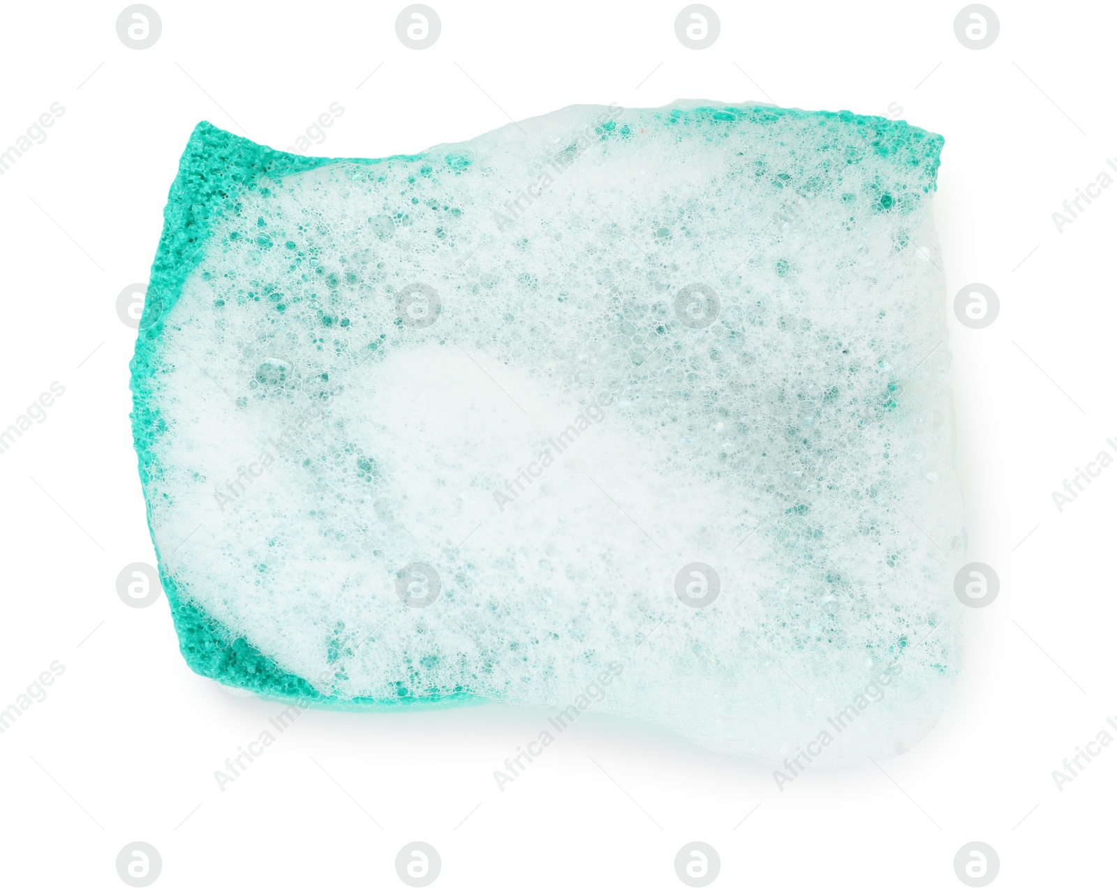 Photo of One sponge with foam isolated on white, top view