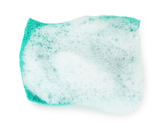 Photo of One sponge with foam isolated on white, top view