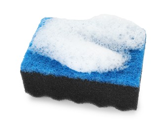 Photo of One sponge with foam isolated on white