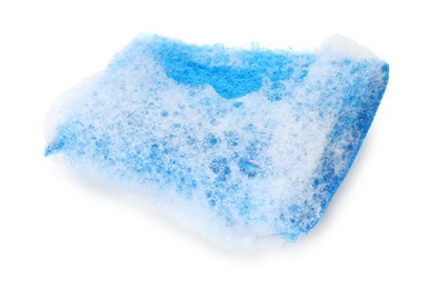 Photo of One sponge with foam isolated on white