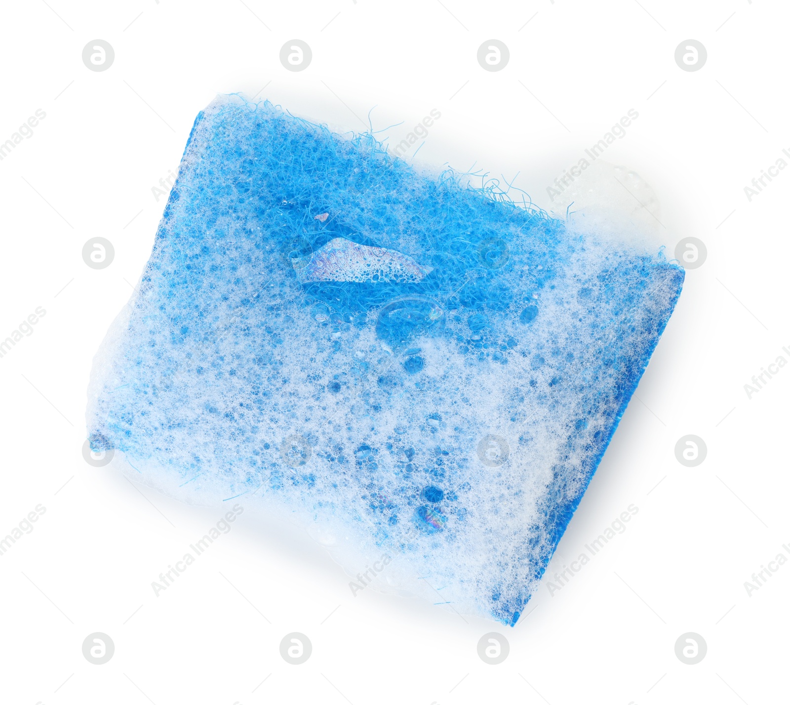 Photo of One sponge with foam isolated on white, top view