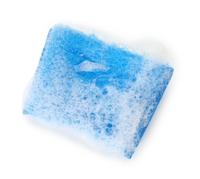 Photo of One sponge with foam isolated on white, top view