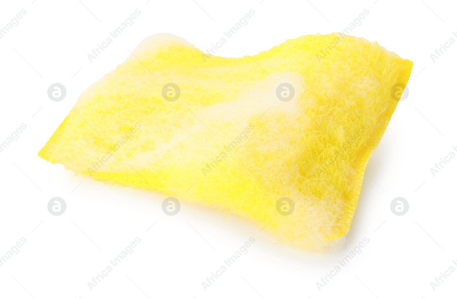 Photo of One yellow sponge isolated on white. Cleaning supply