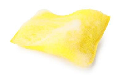 Photo of One yellow sponge isolated on white. Cleaning supply