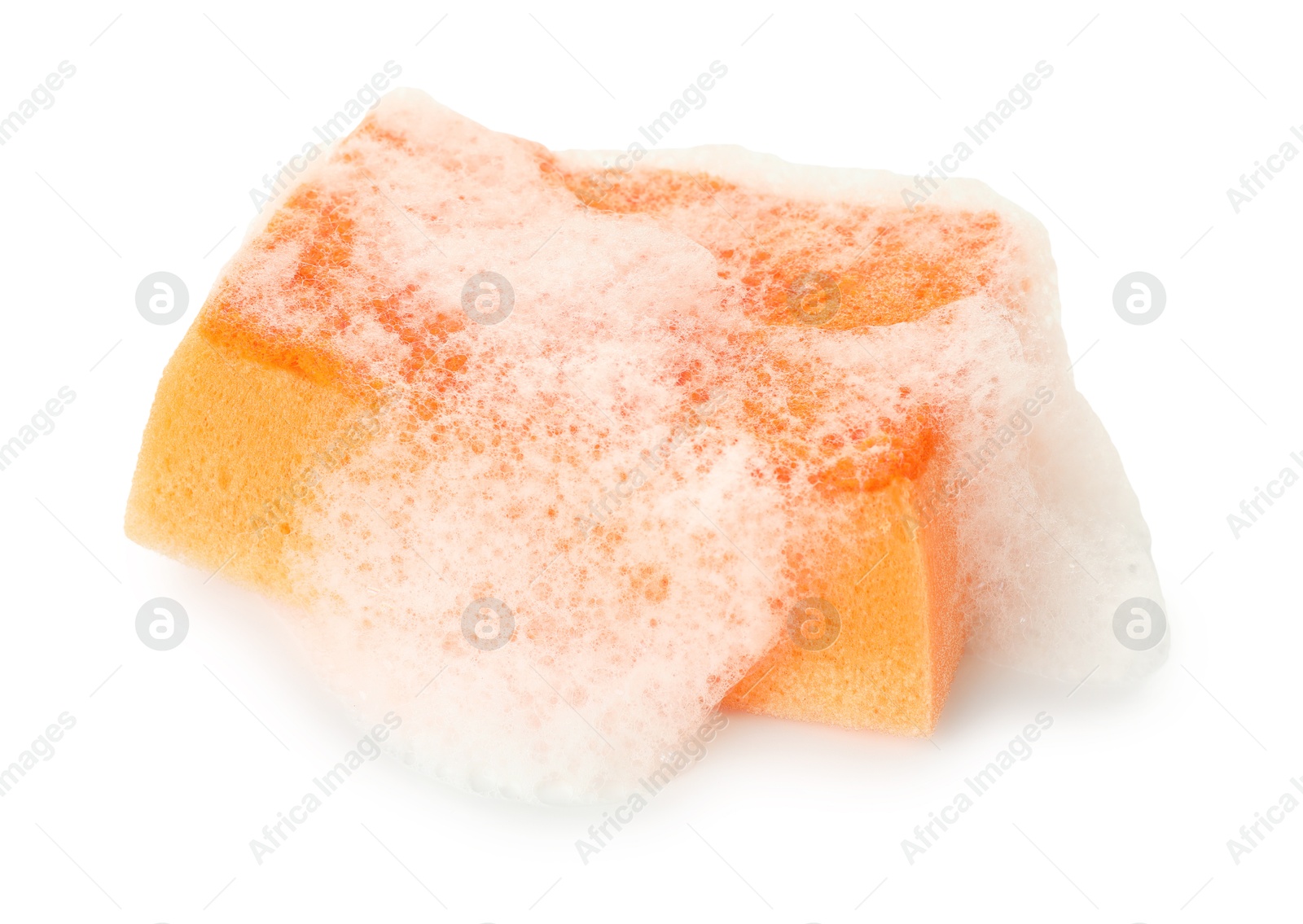 Photo of One sponge with foam isolated on white