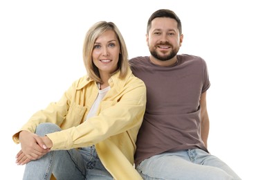 Photo of Portrait of happy couple on white background