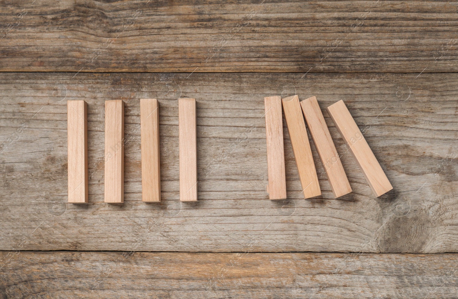 Photo of Many blocks on wooden table, flat lay