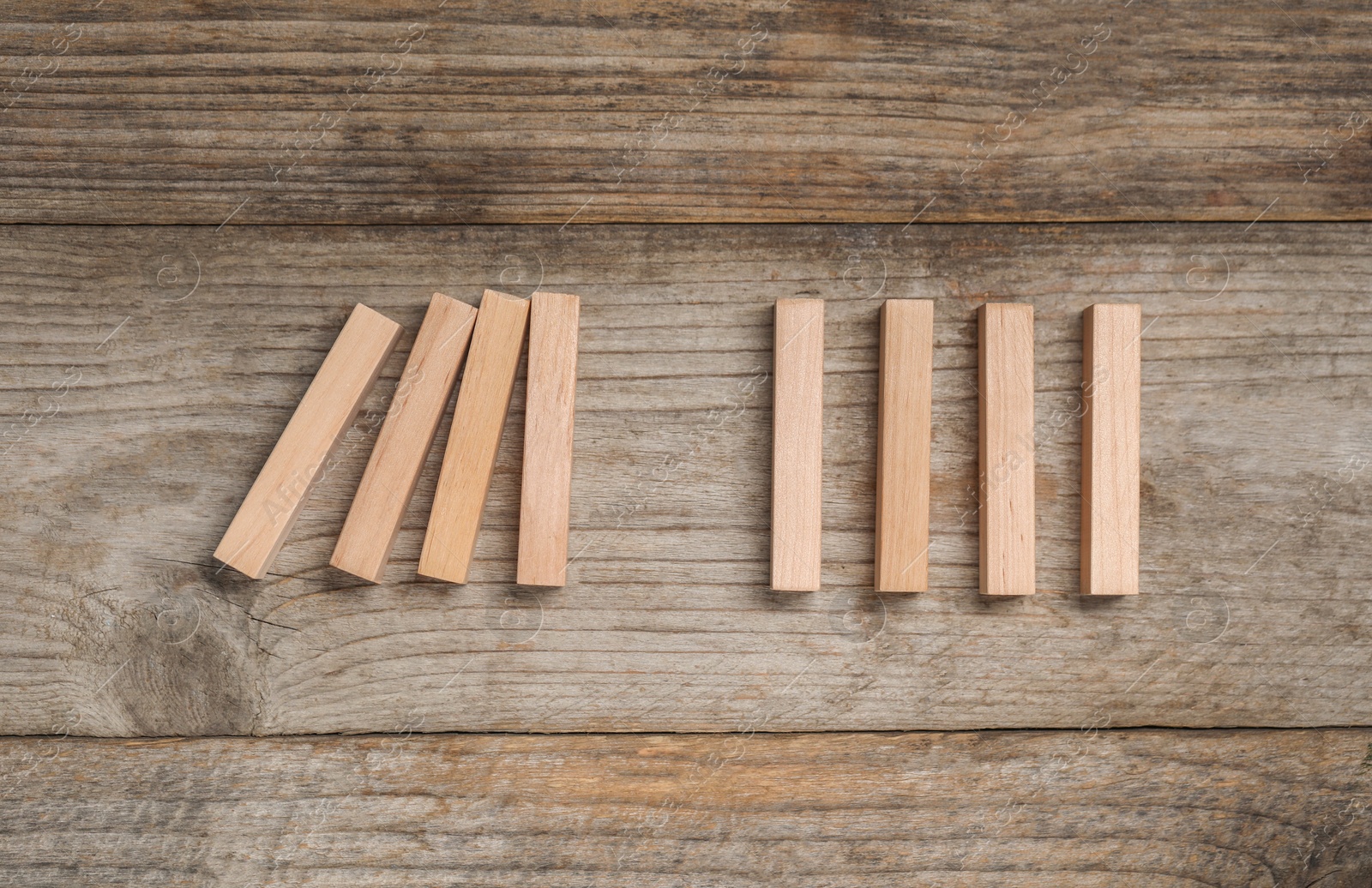 Photo of Many blocks on wooden table, flat lay