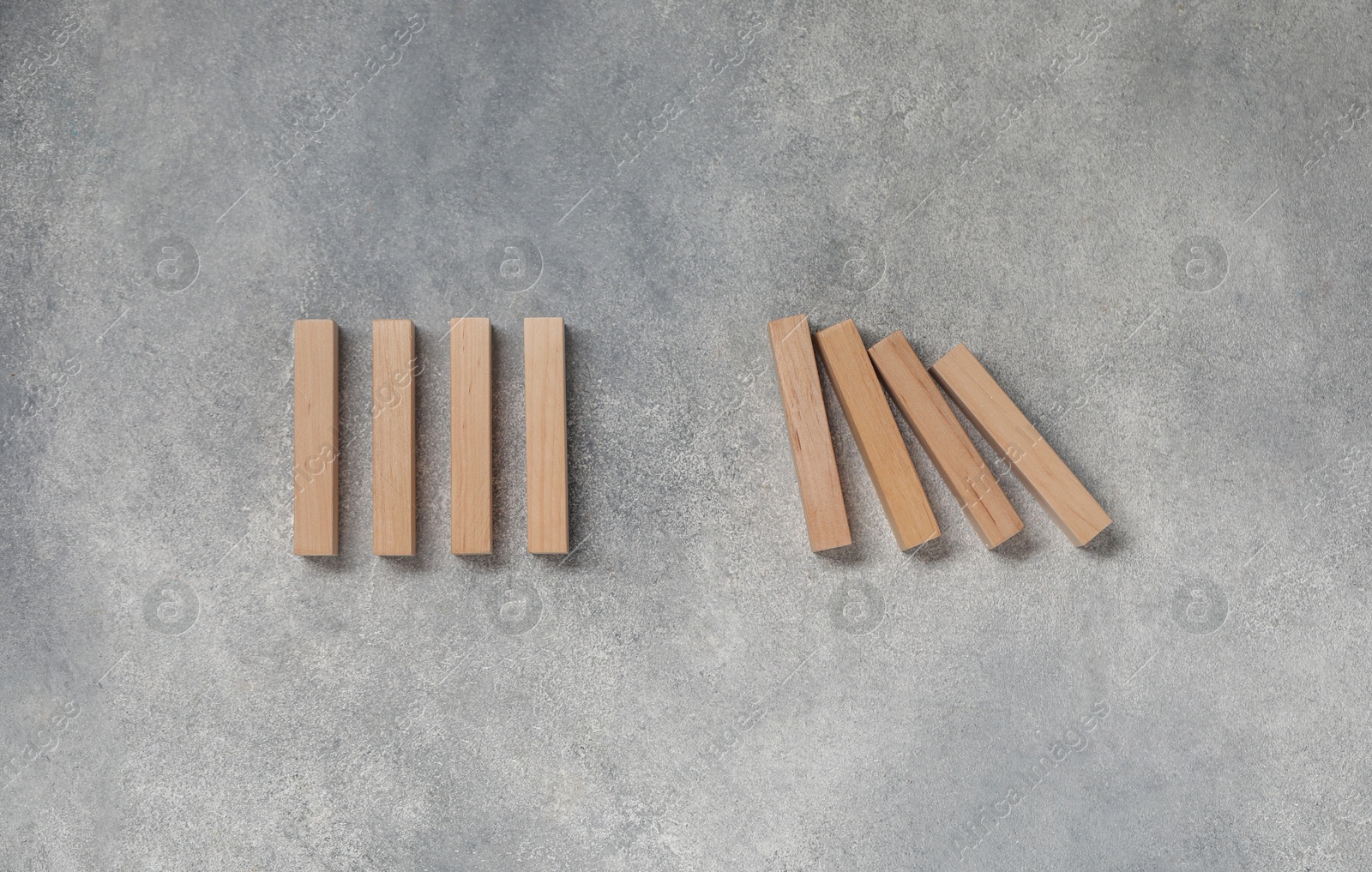 Photo of Wooden blocks on grey table, flat lay